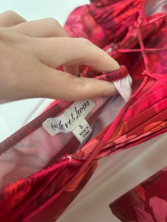 For Love & Lemons Red-Pink Floral Puff-Sleeve Mini Dress - Picture 7 of 7